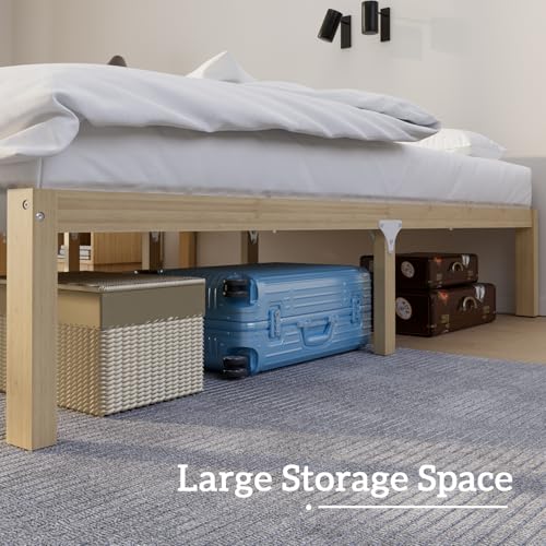 Bamboo Bed Frame Full Size Wood Platform Bedframe Solid Stable with Non-Slip Slats Support Tall Bed No Box Spring Needed Heavy Duty Easy Assembly Noise Free Nature bambooflow