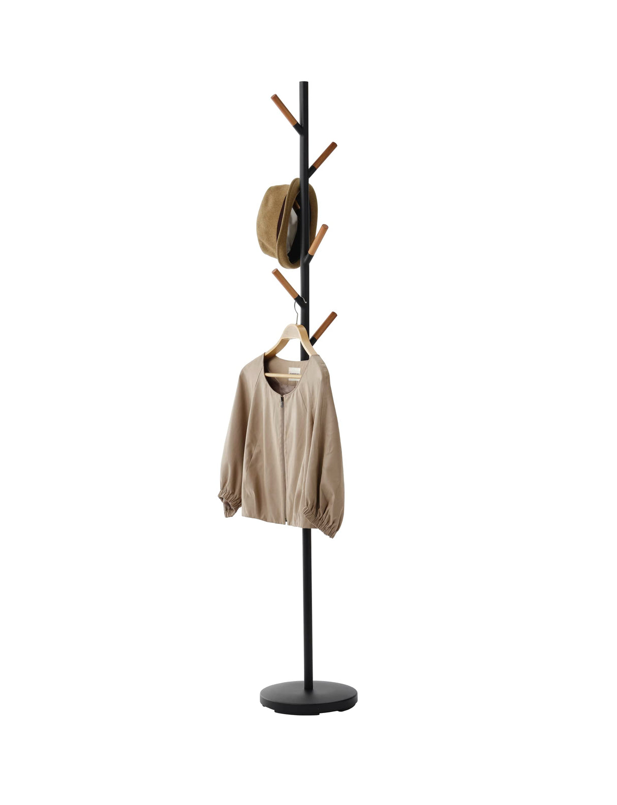 Yamazaki Home Plain Freestanding Coat Hanger Rack With Wooden Hooks, Space Saving, 70" - Steel YAMAZAKI