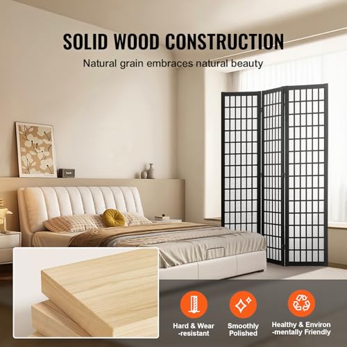 VEVOR Room Divider, 3 Panel Japanese Room Divider, Wood Folding Privacy Screen Indoor, Japanese Partition Dividers Portable Decoration Screens, for Room Separation Home Office Restaurant & Bedroom VEVOR