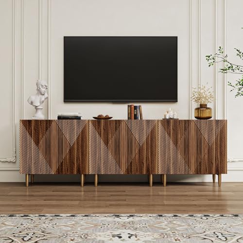 BREEZEHEAT Sideboard Buffet Cabinet with Storage, Fluted Accent Cabinet with 6 Doors, Mid Century Modern Console Table with Adjustable Shelves, Stylish Credenzas for Living Room or Entryway, Walnut BREEZEHEAT