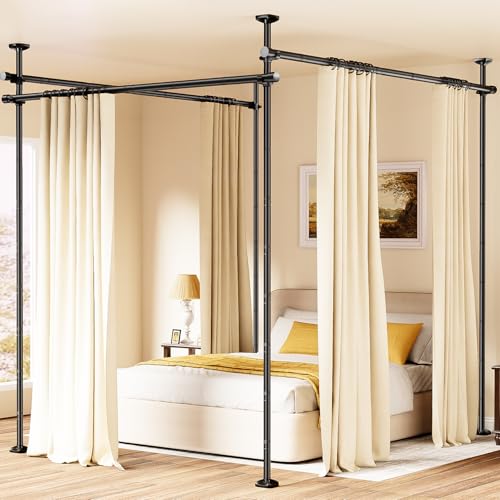 BONPALLY Room Divider Curtain Rod for Wide Space Room Separation, 28-171inch(W) 4-10ft(H) Adjustable No Drilling Tension Curtain Rods, Heavy Duty Temporary Privacy Wall Divider, Black Bonpally