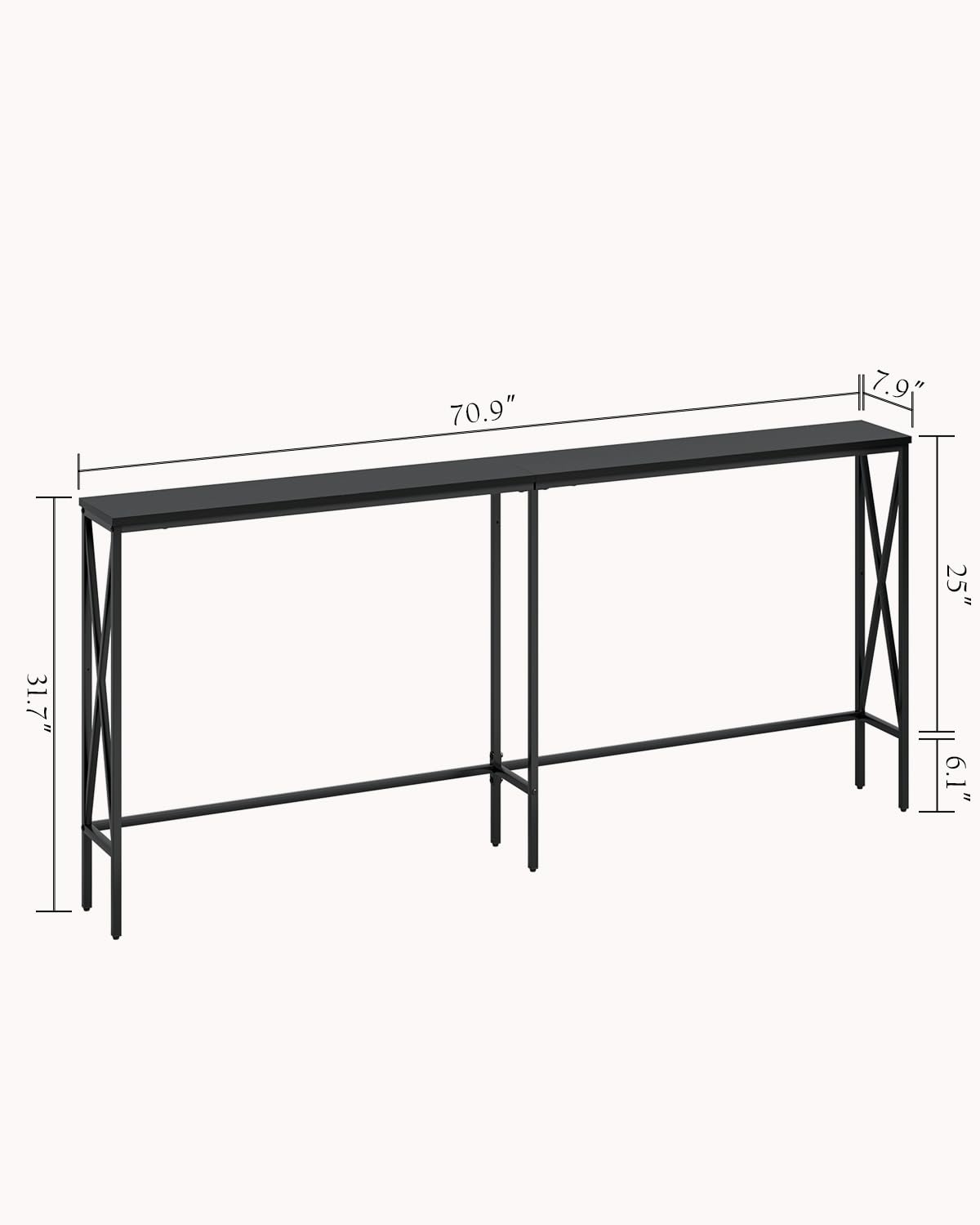Masupu 70.9" Console Table, Modern Narrow Long Sofa Table Behind Couch, Skinny Entry Table, Industrial Sofa Table with Metal Frame for Hallway, Living Room, Classic Black… Masupu