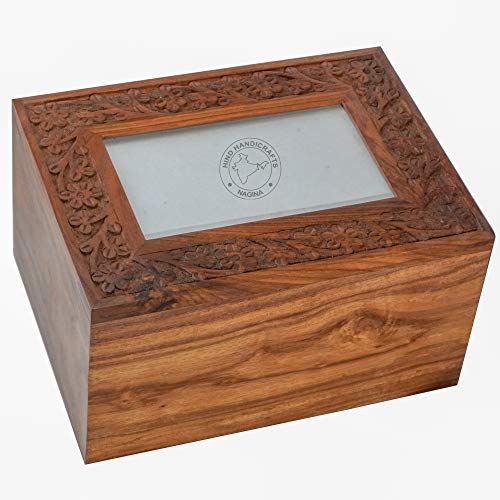 Hind Handicrafts Rosewood Border Engraved Wooden Cremation Urns for Human Ashes Adult - Handcrafted Photo Funeral Memorial Ashes Urn - Columbarium Hind Handicrafts