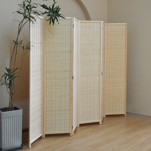 Furnnylane 6 Panel Bamboo Room Divider and Folding Panel Screen,Bamboo Panel Divider for Room Separation,Beige,67" H x 92.1" W Furnnylane