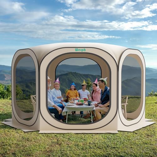Werph Pop Up Screen Tent Canopy, Portable Screen Canopy with Mosquito Net, Outdoor Screen Room Tent 12 x12 FT with Carry Bag for Lawn & Garden, Parties,Beige Werph