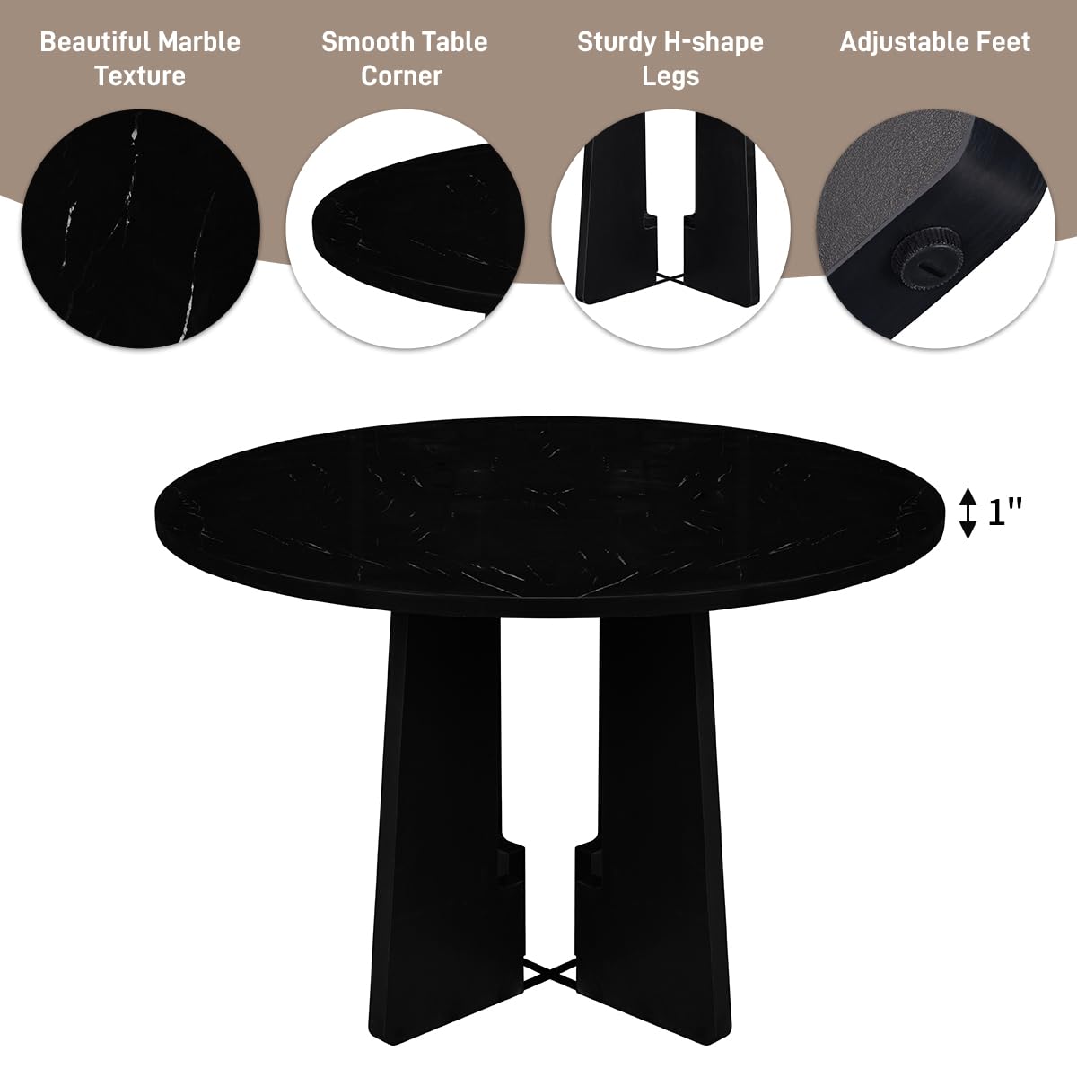 Merax 5-Piece Round Dining Table Set, Modern 4 Upholstered Chairs for Living,Kitchen Room, 43 Inch, Grey+Black Merax