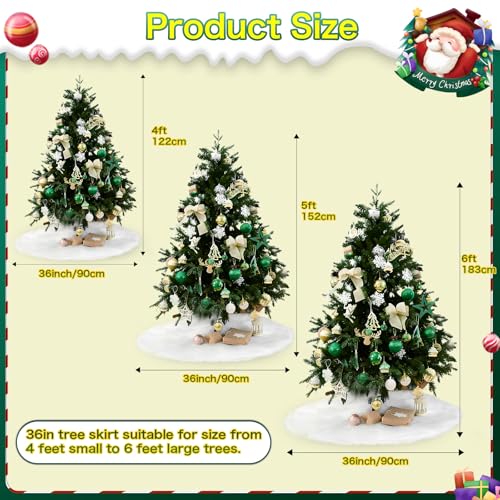 Christmas Tree Skirt 36 Inch White Plush Fur–Soft Fluffy Xmas Tree Skirt for Holiday Decoration, Luxury Snowy White Christmas Decor for Home, Party, New Year, Winter Wonderland (Round) kelongn