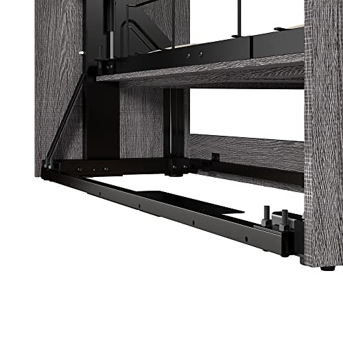 Bestar Pur Queen Murphy Bed and 2 Shelving Units with Drawers, 115-inch Space-Saving Sleeping Arrangement in Bark Grey Bestar