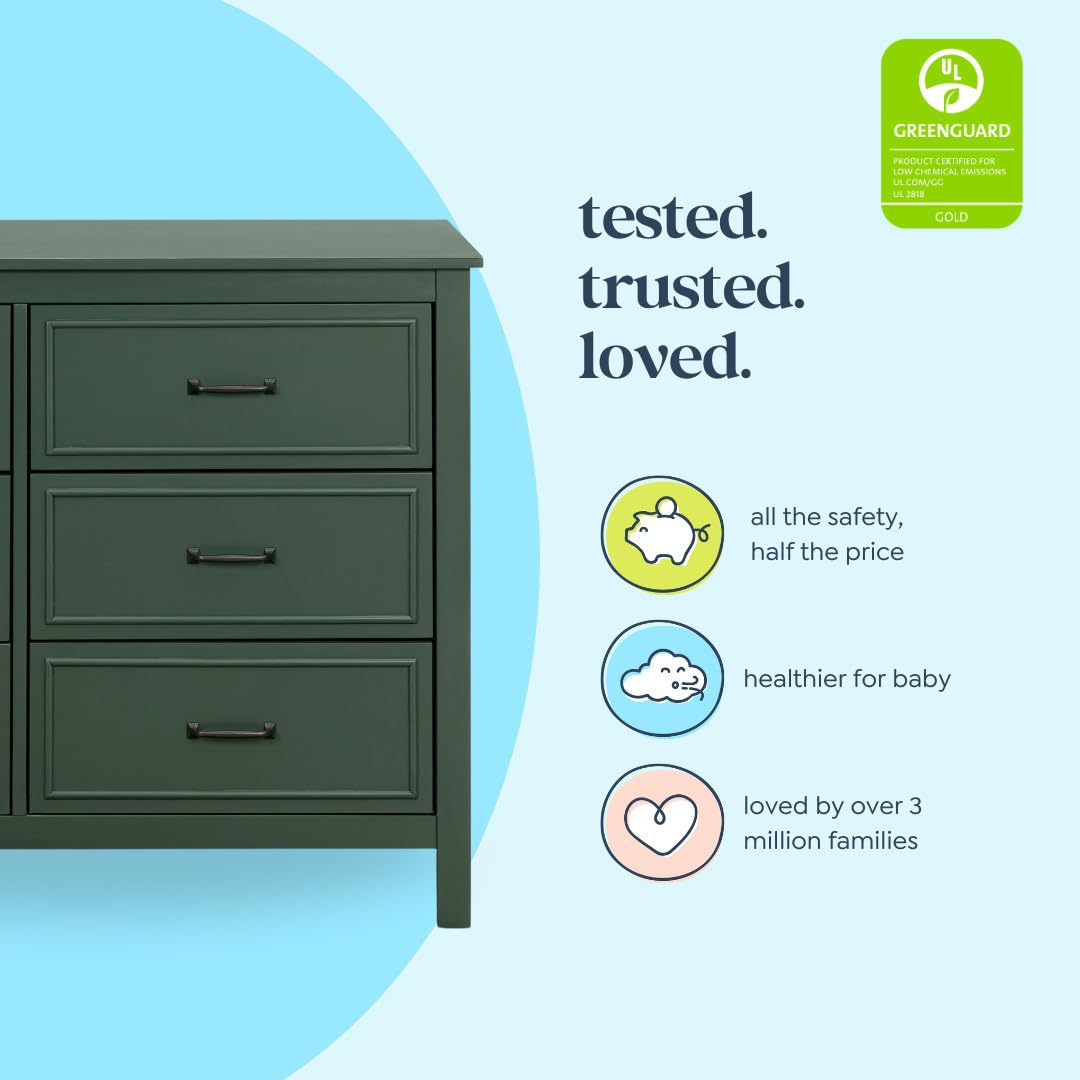 DaVinci Charlie 6-Drawer Baby Dresser - Wooden Double Chest of Drawers for Kids, Boys and Girls - Multi-Purpose Storage for Bedroom, Nursery, Living Room & Hallway, Easy to Assemble - Forest Green DaVinci