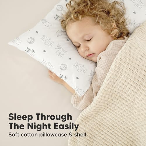 KeaBabies Toddler Pillow with Pillowcase, Jumbo 14X20 - Soft Organic Cotton Toddler Pillows for Sleeping - Machine Washable - Perfect for Travel, Toddler Bed Set (KeaFriends) KeaBabies