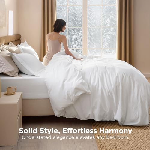 Bedsure Removable Cover with Comforter Duvet Insert Full - 5 Pieces White Prewashed Soft Bedding Set for All Seasons Use, Includes 1 Duvet Cover, 1 Comforter, 1 Fitted Sheet, 2 Pillow Shams Bedsure