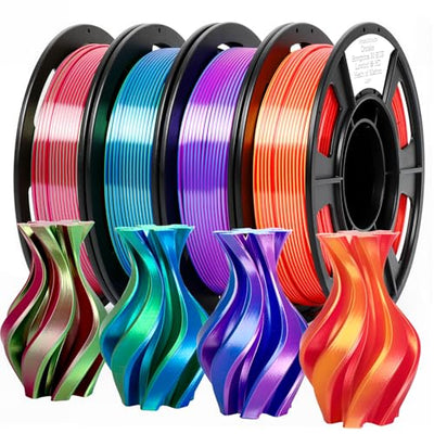Epelay Epelay 3D Printing Filament Bundle, Silk PLA Printer Filament 1.75mm, Shiny Dual Color Change, Neatly Wound Bundle, 4 x 250g Spools for FDM Printers