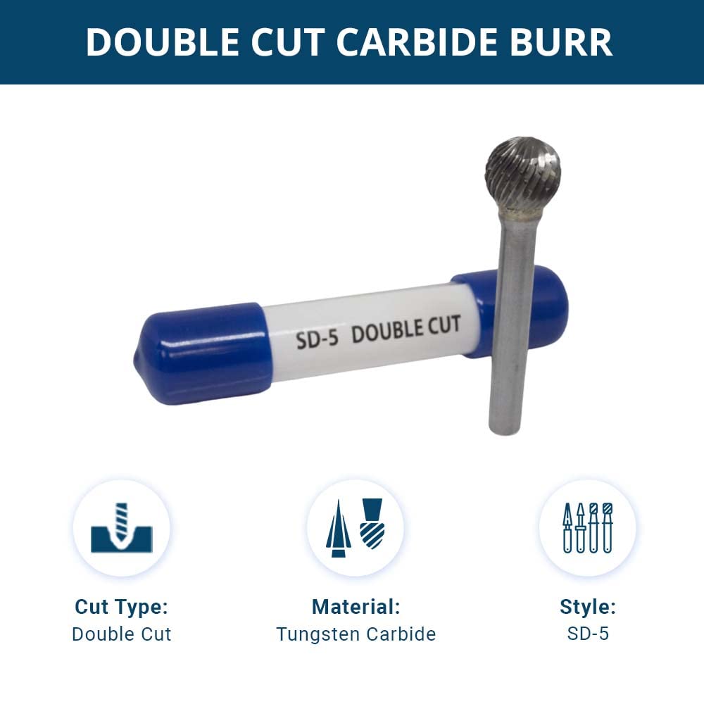 Benchmark Abrasives Ball Shape Premium Double Cut Tungsten Carbide Burr for Metal Wood Welding Deburring Sculpting High-Speed Die Grinders enclosed in Plastic Capsule 1/4" Shank (SD-5) Benchmark Abrasives