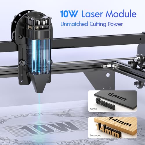 Longer RAY5 10000mW Laser Engraver with Air Assist Kit, Rotary Roller, and 8 Pcs Raiser, Compressed Spot CNC, App Offline Control, DIY Engraving Tool for Metal/Glass/Wood, Class 4. Longer
