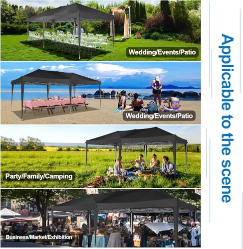 COBIZI 10x20 Pop Up Canopy Tent with 6 Sidewalls Party Tents for Parties Weddings Backyard Waterproof Commercial Instant Outdoor Events Tent with Stakes, Ropes(10 x 20 ft Gray COBIZI