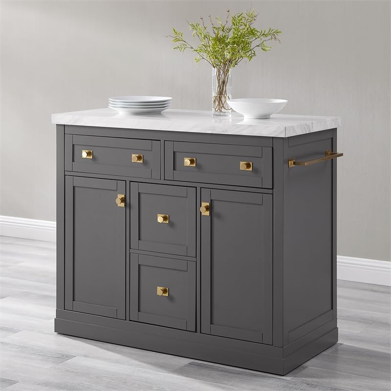 Pemberly Row Modern Wood Kitchen Island with Storage in Gray/White Pemberly Row