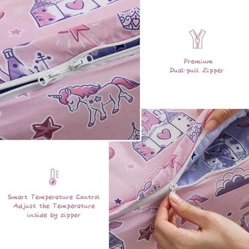Anibedding 3Pcs Zip Up Bedding Comforter Set for Girls, Pink Castle All in One Zipper Twin Bedding Set with Pillowcase for Kids Anibedding