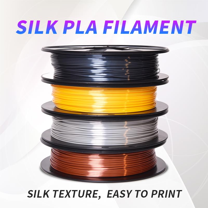RAMBERY 3D Printer Filament Silk PLA Filament 1.75mm Silver Gold Copper Grey, 200g x 4 Spools Shiny Metallic 3D Printing Filament Dimensional Accuracy +/- 0.03 mm RAMBERY