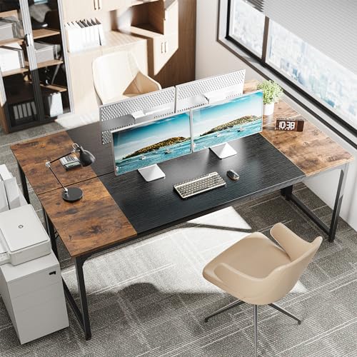 Huuger Computer Desk, 80 Inch Office Desk, Gaming Desk with Storage, Writing Desk Work Desk for Home Office, Study, Long Simple Desk, Large Legroom, Metal Frame, Rustic Brown and Black Huuger