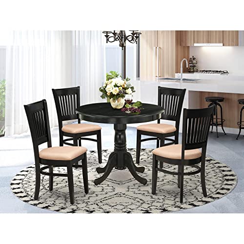 East West Furniture ANVA5-BLK-C 5 Piece Dining Room Furniture Set Includes a Round Dining Table with Pedestal and 4 Linen Fabric Upholstered Chairs, 36x36 Inch, Black East West Furniture
