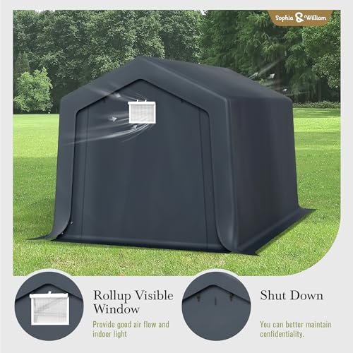 Sophia & William Outdoor Storage Shed Carport 8x12 ft Heavy Duty, Portable Garden Yard Car Port Shelter Storage Tent Garage with Roll Up Doors and Ventilation, Grey Sophia & William