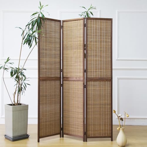 Furnnylane 3 Panel Bamboo Room Divider and Folding Screen Divider,Two in One Detachable and Foldable Panel Divider for Room Separation,Brown,67" H x 46" W Furnnylane