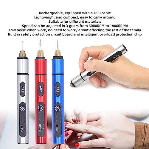 Electric Engraving Pen with 4 Bits,3 Gear 5V 10W Cordless Etching Engraving Machine, USB Rechargeable Mini Micro Professional Rotary Tool for Jewelry Wood Metal Glass Stone Grinding Carving(Red) PerGar