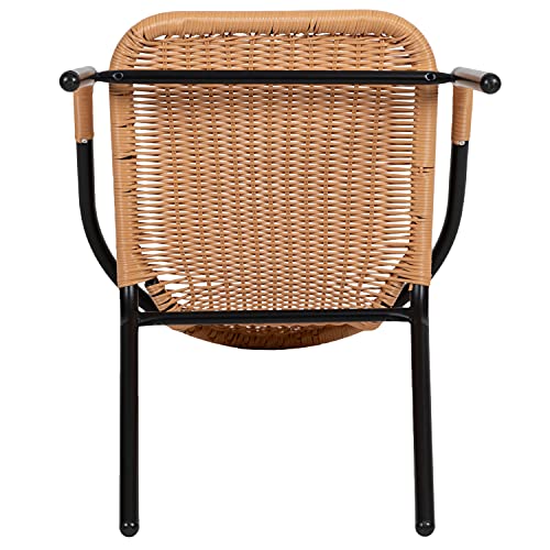 EMMA + OLIVER 2 Pack Beige Rattan Indoor-Outdoor Restaurant Stack Chair with Curved Back EMMA + OLIVER