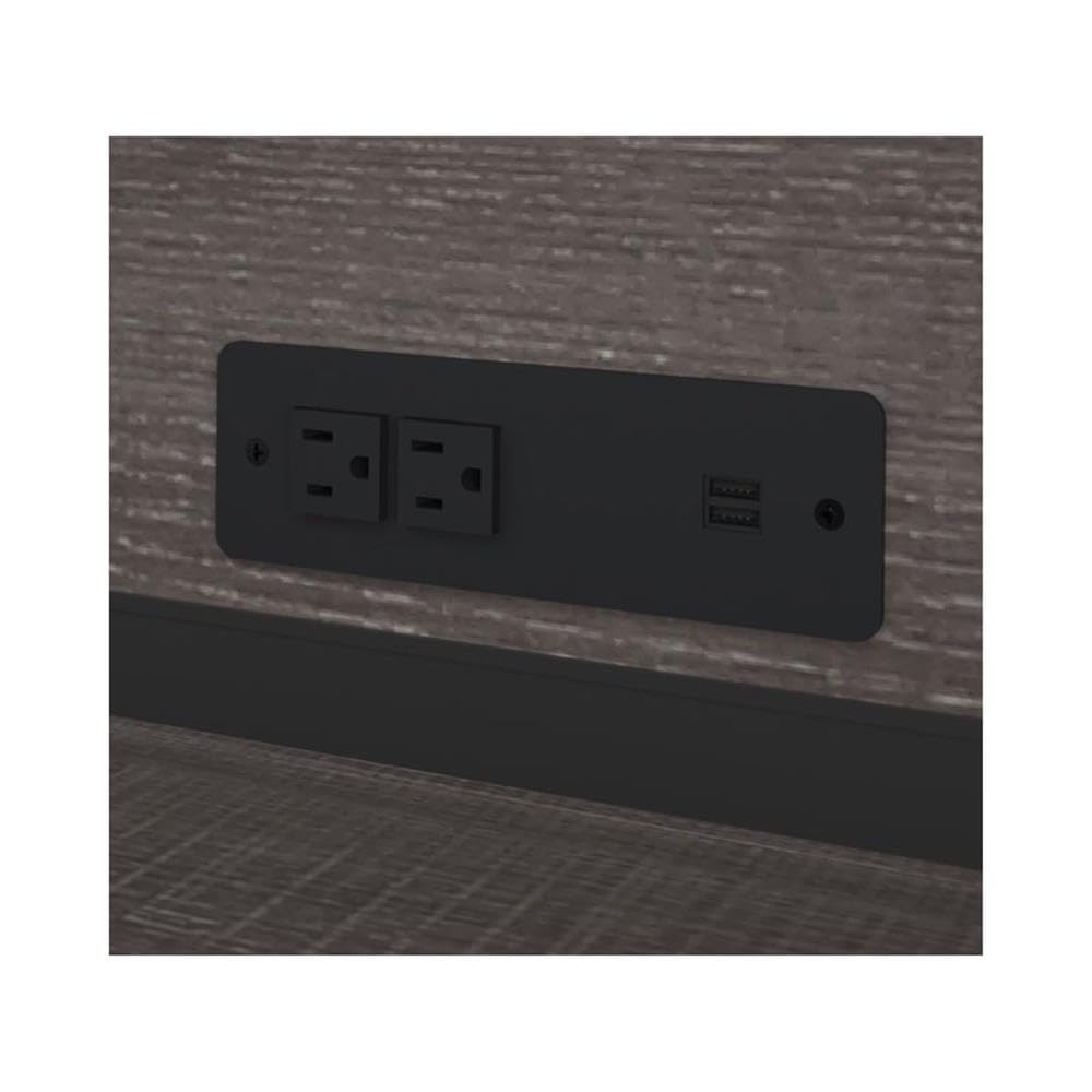 Pemberly Row Modern U-Shaped Engineered Wood Desk with Hutch File and Bookcase, Fully Reversible Unit, Assembly Required, for Home Office, in Bark Gray Finish Pemberly Row