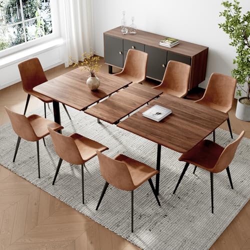 HIPIHOM 63"- 78.7" Extendable Dining Table Set for 8, Modern Kitchen Table with Dining Chairs for 6-8 Person, Thickened Expandable MDF Wooden Table with Metal Leg for Dining Room, Kitchen, Living Room HIPIHOM