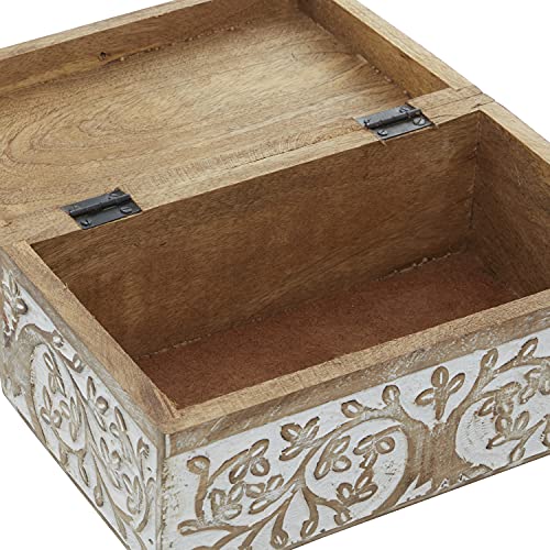 Deco 79 Mango Wood Floral Decorative Box Decorative Keepsake Boxes with Hinged Lid, Set of 3 Storage Boxes 8", 10", 12"W, Brown Deco 79