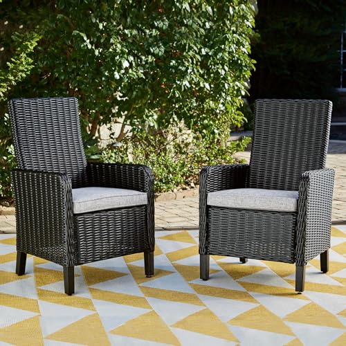 Signature Design by Ashley Beachcroft Casual Weather Resistant Outdoor Arm Chair with Cushion, Set of 2, Light Gray & Black Signature Design by Ashley