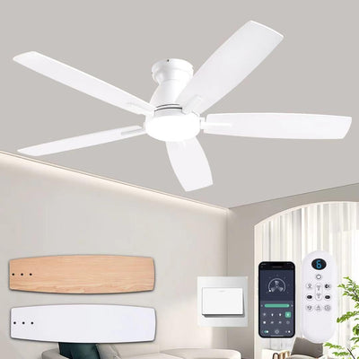NKPU 52 Inch White Modern Ceiling Fans with Lights, Low Profile Ceiling Fan and Remote Control, DC Reversible Motor, Dimmable LED Ceiling Fans for Bedroom,Indoor/Outdoor Patio Use