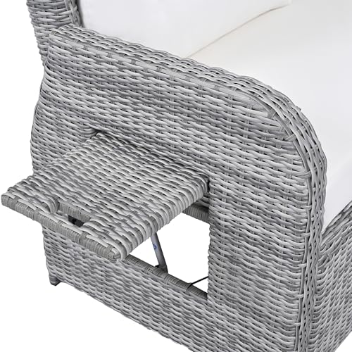 YOPTO 8-Piece Outdoor Furniture Couch Set,Rattan Patio Conversation Sectional Sofa Set with Adjustable Table,Recliners W/Extendable Side Tables & 2 Movable Ottomans,for Patio,Lawn,Backyard,Pool,Beige YOPTO