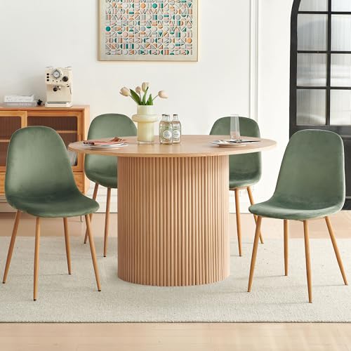 somedream Dining Table Set for 4, Mid Century Modern 47 Inch Wooden Round Dining Table Set, Space Saving (Table + 4 Green Chairs) somedream