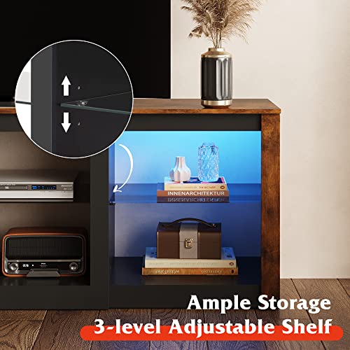 WLIVE TV Stand for 65 Inch TV, Entertainment Center with Adjustable Glass Shelves, LED TV Console, TV Stands for Living Room, Rustic Brown WLIVE