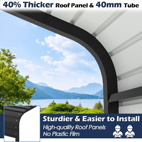 Xilingol Metal Carport, Heavy Duty Carport Canopy with Galvanized Steel Frame and Roof, Outdoor Storage Shed, Car Tent Garage Shelter for Pickup, Truck, Boat and Tractor (10x15 FT Black) Xilingol