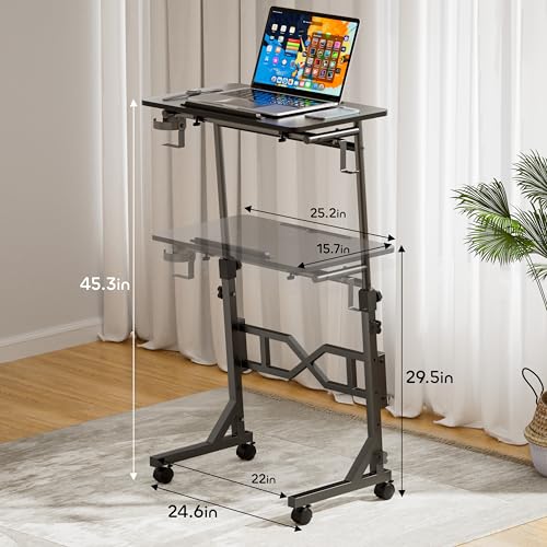Oransail Small Standing Desk with Wheels, 29.5-45.3 Inch Adjustable Height, Portable Treadmill Desk, Rolling Computer Table for Walking Pad with a Cup Holder and a Hook Oransail