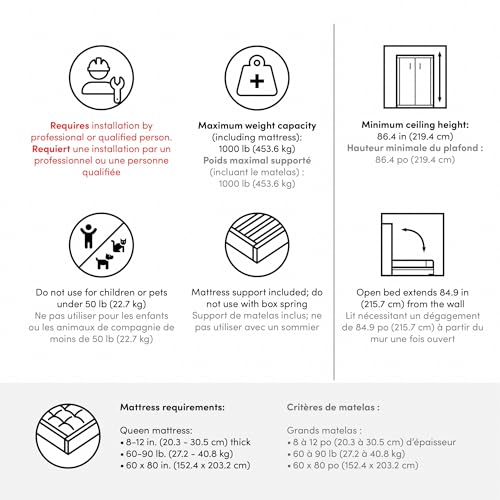 Bestar Pur Queen Murphy Bed, 65-inch Space-Saving Wall Bed for Guest Room or Home Office Bestar