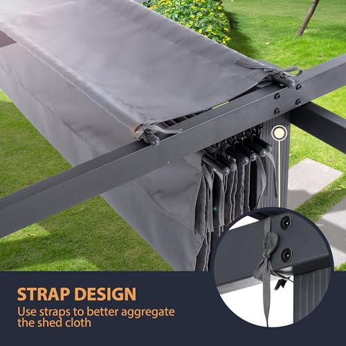 HAPPATIO 12' X 12' Pergola Retractable Pergola Canopy for Backyards, Gardens, Patios, Outdoor Pergola with Sun Shade Canopy, Includes Ground Studs and Expansion Screws (Grey) HAPPATIO