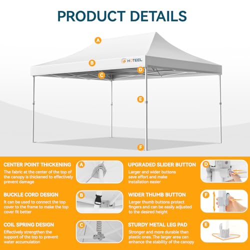Hoteel 10x15 Pop Up Canopy Tent Heavy Duty with 4 Sidewalls, Waterproof Party Tent, Easy Set-up Commercial Instant Tents with Roller Bag & Sandbags, Hexagonal Leg (1-Year Warranty) Hoteel