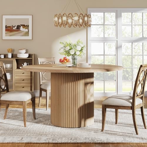 Tribesigns 47" Round Dining Table for 4, Farmhouse Kitchen Table with Metal Base, Modern Small Dinner Table for Dining Room,Kitchen (Chairs Not Included) Tribesigns