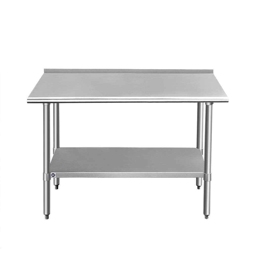 ROCKPOINT Stainless Steel Table for Prep & Work with Backsplash 48x24 Inches, NSF Metal Commercial Kitchen Table with Adjustable Under Shelf and Foot for Restaurant, Home and Hotel ROCKPOINT