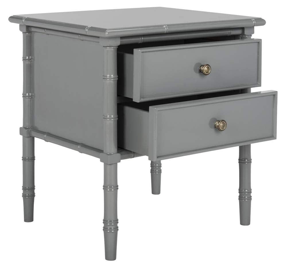 SAFAVIEH Home Mina Modern Coastal 2-Drawer Bamboo Nightstand, 1' x 1', Grey/Gold Safavieh