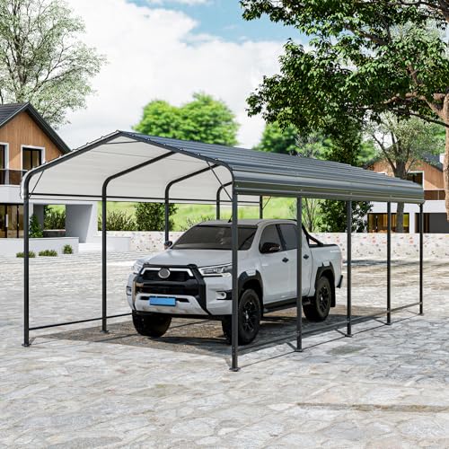 HOMPUS 10x20 FT Metal Carport, Enhanced Base Oversized Garage Carports, Heavy Duty Canopy with Galvanized Steel Roof, Outdoor Shelter Shade for Car, Boats and Tractors HOMPUS
