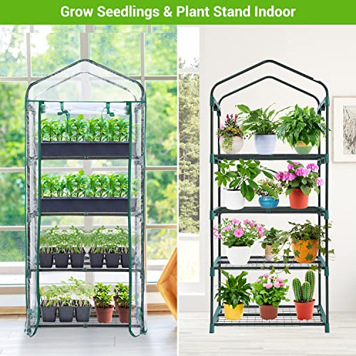 Mini Greenhouse for Outdoors Indoor: Ohuhu Small Green House with 4 Tier Shelves, Portable Plastic Greenhouses with Heavy Duty Transparent PVC Cover for Winter Garden Patio Backyard Porch Balcony Ohuhu