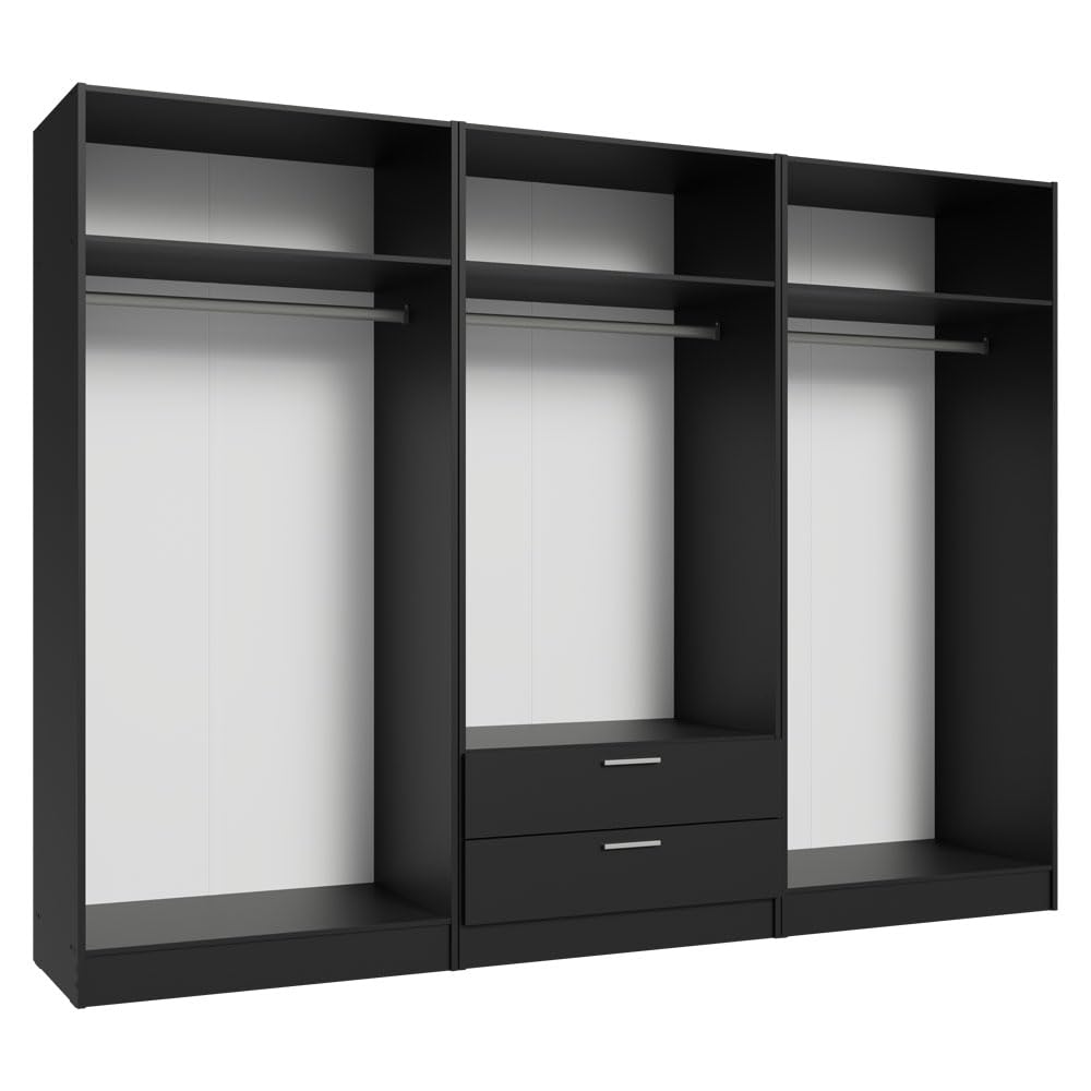 Madesa 6 Doors 2 Drawers Wardrobe Set Armoire Closet Bedroom Storage Cabinet with Shelves and Hanging Space 94" L Wooden Clothing Organizer Unit (Black) Madesa