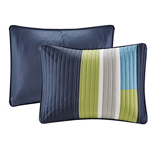 Comfort Spaces CS14-0861 2 Piece Quilt Coverlet Bedspread All Season Lightweight Hypoallergenic Pipeline Colorblock Kids Bedding Set, Twin/Twin XL, Pierre Navy/Blue Stripe Comfort Spaces