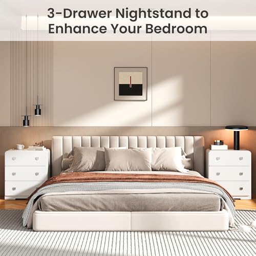 RoyalCraft White 3 Drawer Nightstand, Modern Painted Bedside Table with U-Shaped Handles, Wood Tall End Table for Bedroom, Entryway RoyalCraft
