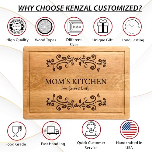 Personalized Kitchen Gifts for Mom, Nana, Aunt, Sister, Custom Engraved Serving Platter, Customized Mom and Grandma Cutting Board for Mothers Day, Decor for Mother's Kitchen, Engraved Kitchen Sign Kenzal Customized